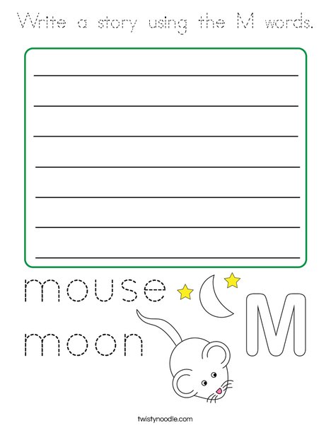 Write a story using the M words. Coloring Page