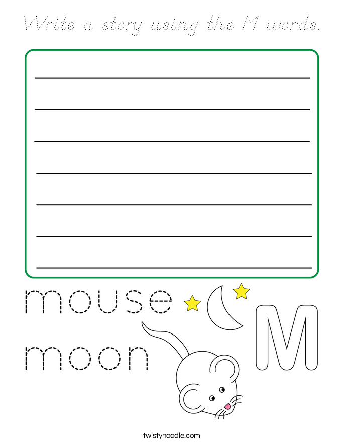 Write a story using the M words. Coloring Page