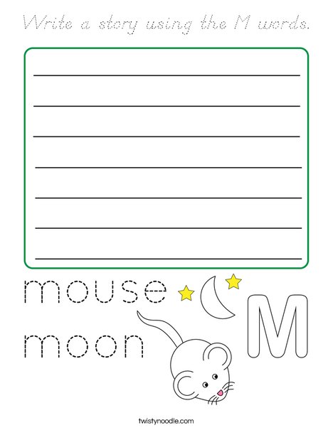 Write a story using the M words. Coloring Page