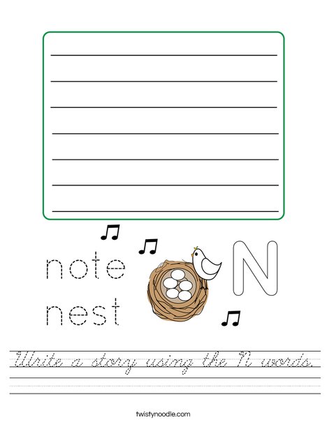 Write a story using the N words. Worksheet