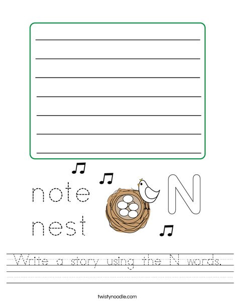 Write a story using the N words. Worksheet