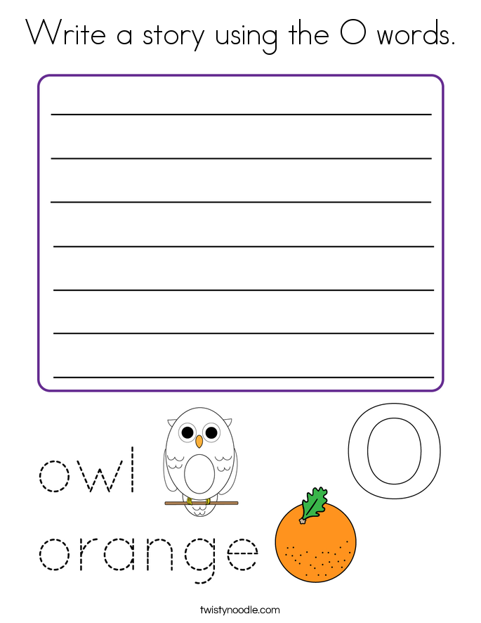 Write a story using the O words. Coloring Page