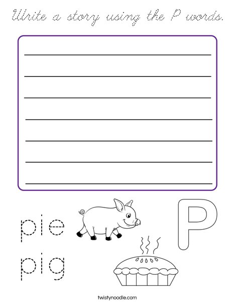 Write a story using the P words. Coloring Page