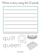 Write a story using the Q words Coloring Page