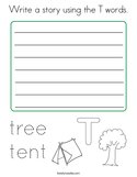 Write a story using the T words Coloring Page