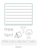 Write a story using the T words Handwriting Sheet
