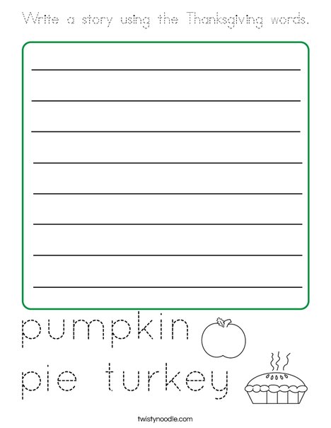 Write a story using the Thanksgiving words Coloring Page
