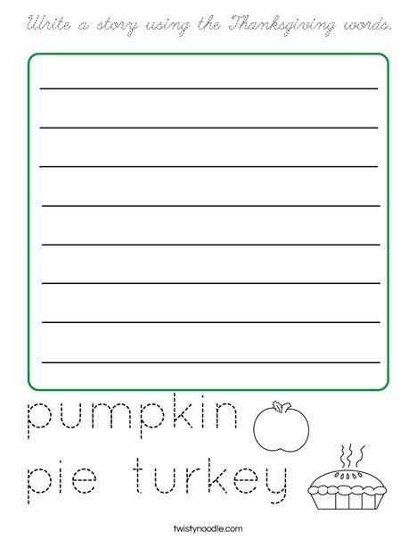 Write a story using the Thanksgiving words Coloring Page
