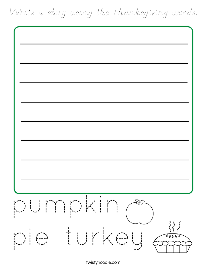 Write a story using the Thanksgiving words. Coloring Page