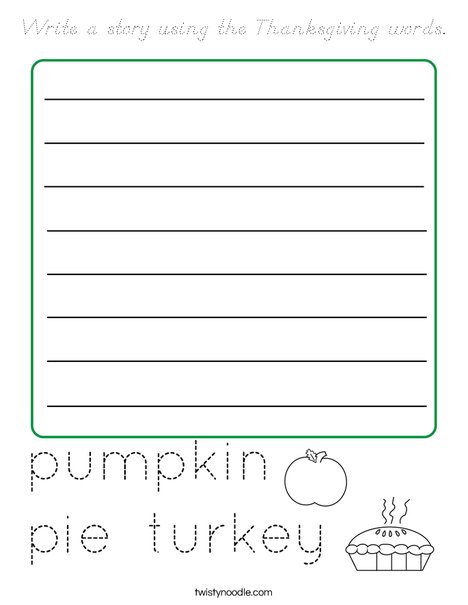 Write a story using the Thanksgiving words Coloring Page