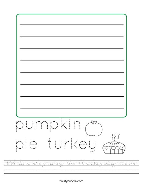 Write a story using the Thanksgiving words Worksheet