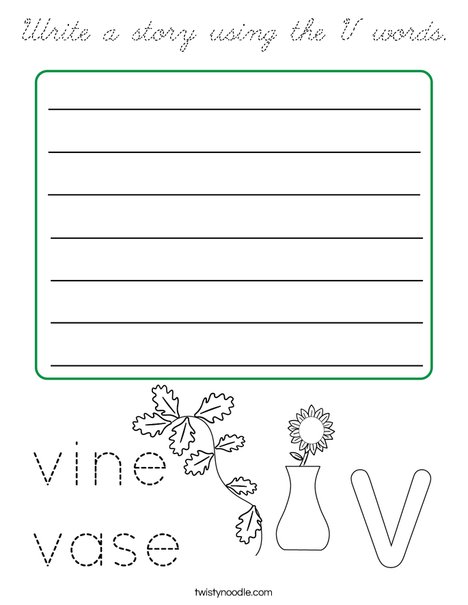 Write a story using the V words. Coloring Page