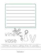 Write a story using the V words Handwriting Sheet