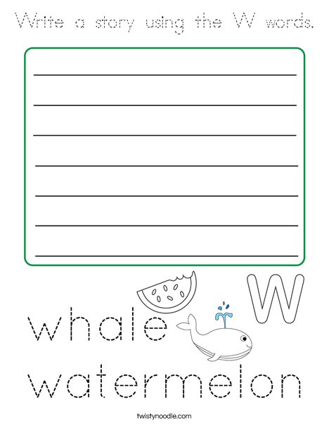 Write a story using the W words. Coloring Page