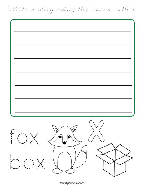 Write a story using the words with x Coloring Page