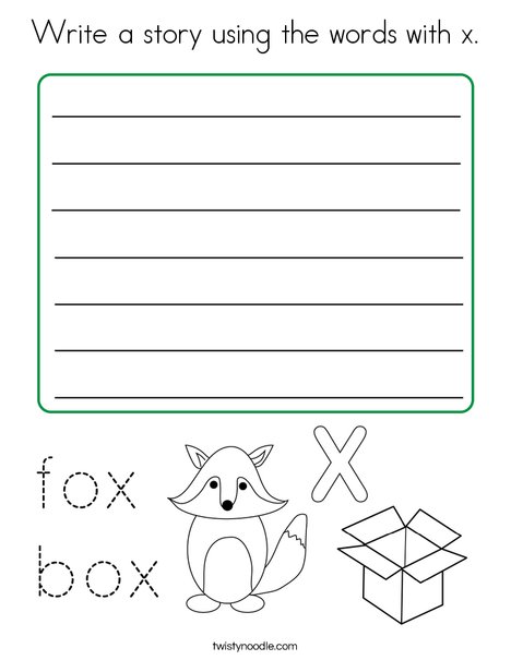 Write a story using the words with x Coloring Page
