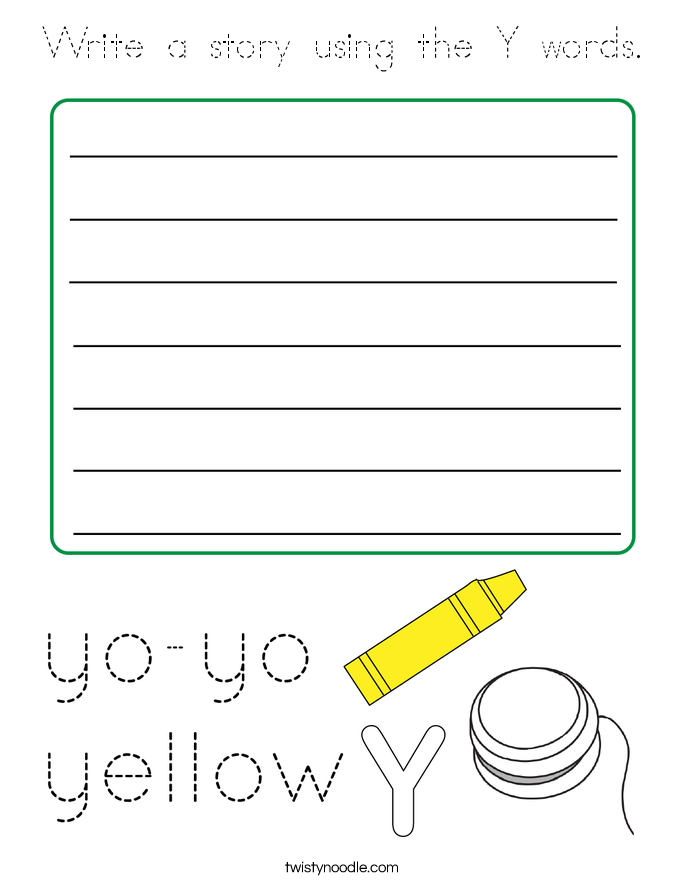Write a story using the Y words. Coloring Page