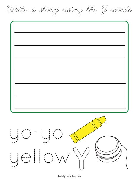 Write a story using the Y words. Coloring Page