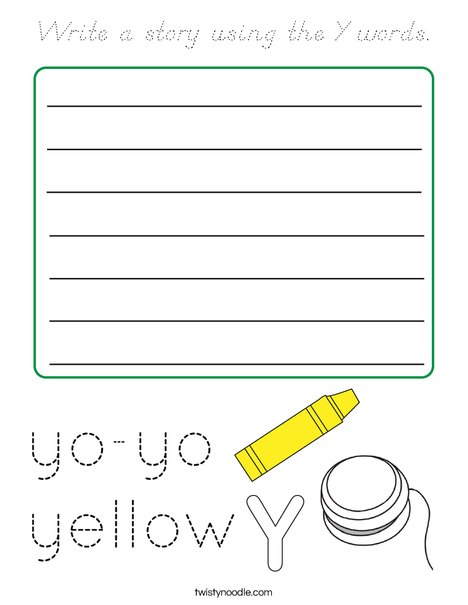 Write a story using the Y words. Coloring Page