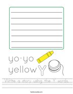 Write a story using the Y words Handwriting Sheet