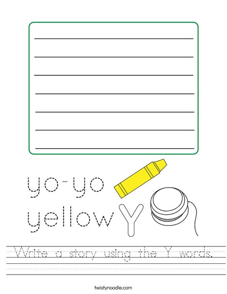Write a story using the Y words. Worksheet