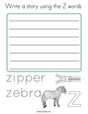 Write a story using the Z words Coloring Page
