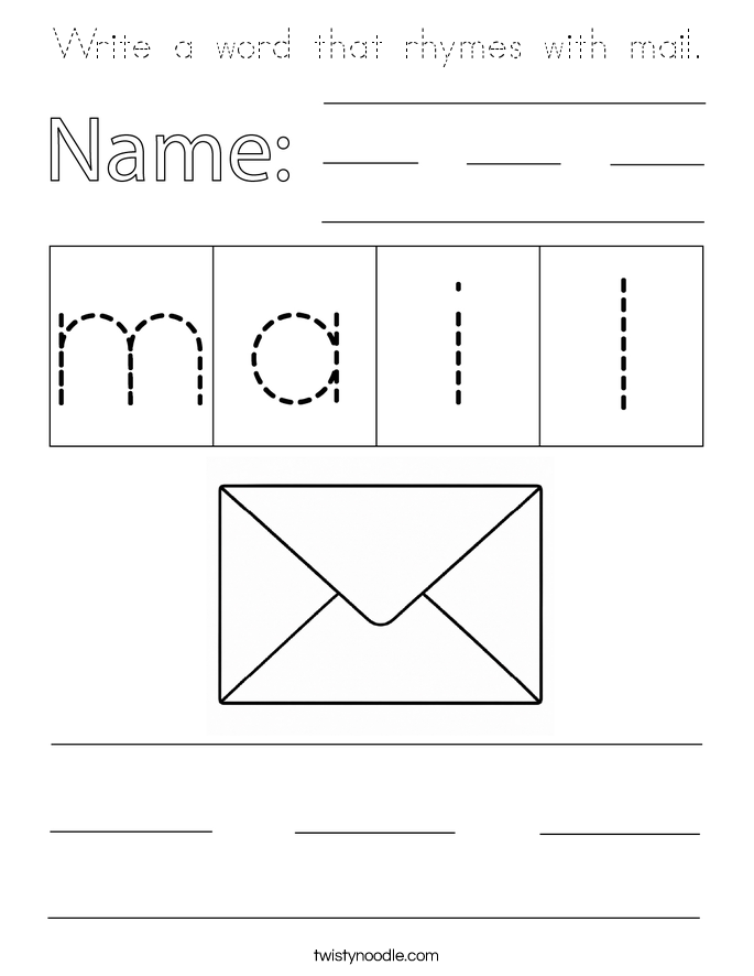 Write a word that rhymes with mail. Coloring Page