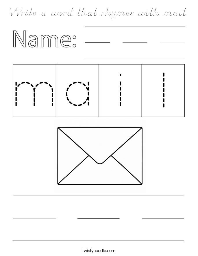 Write a word that rhymes with mail. Coloring Page