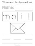 Write a word that rhymes with mail. Coloring Page