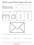 Write a word that rhymes with mail Coloring Page