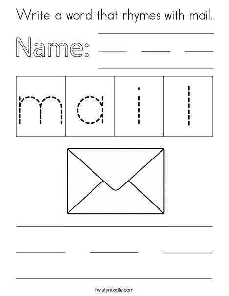 Write a word that rhymes with mail. Coloring Page