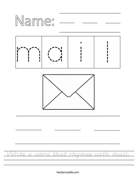 Write a word that rhymes with mail. Worksheet