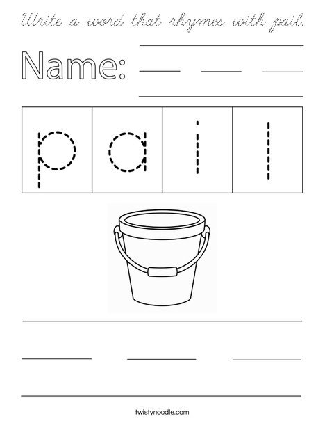 Write a word that rhymes with pail. Coloring Page