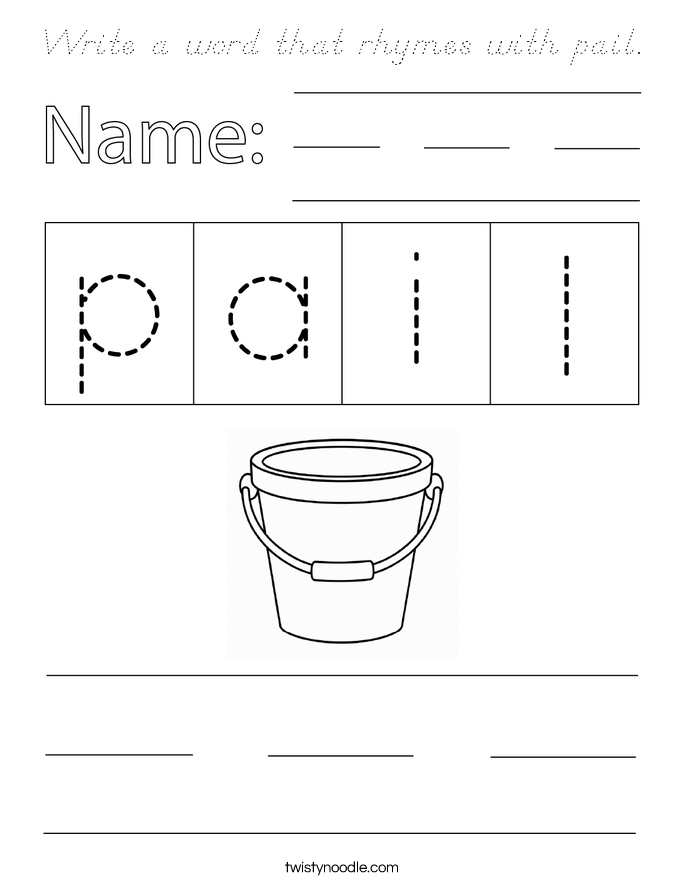 Write a word that rhymes with pail. Coloring Page