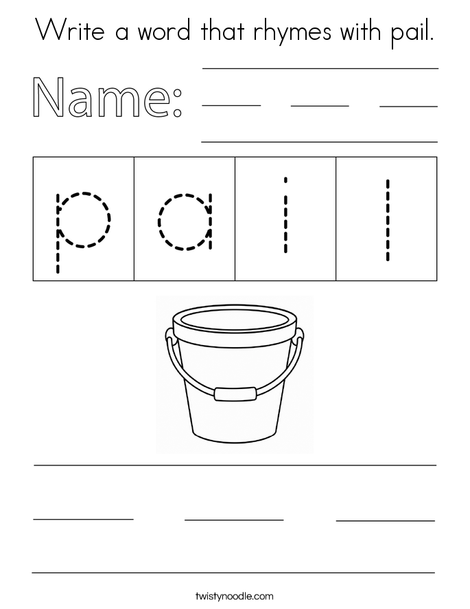 Write a word that rhymes with pail. Coloring Page