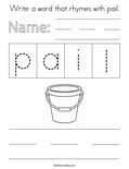 Write a word that rhymes with pail. Coloring Page