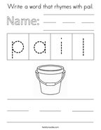 Write a word that rhymes with pail Coloring Page