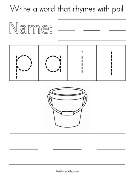 Write a word that rhymes with pail. Coloring Page