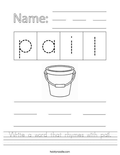 Write a word that rhymes with pail. Worksheet