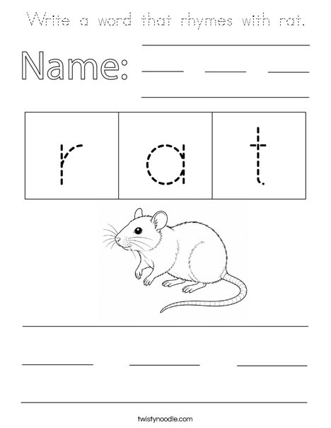 Write a word that rhymes with rat. Coloring Page