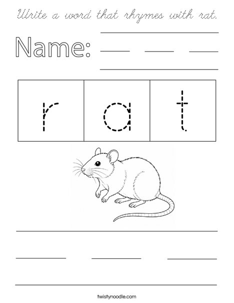 Write a word that rhymes with rat. Coloring Page