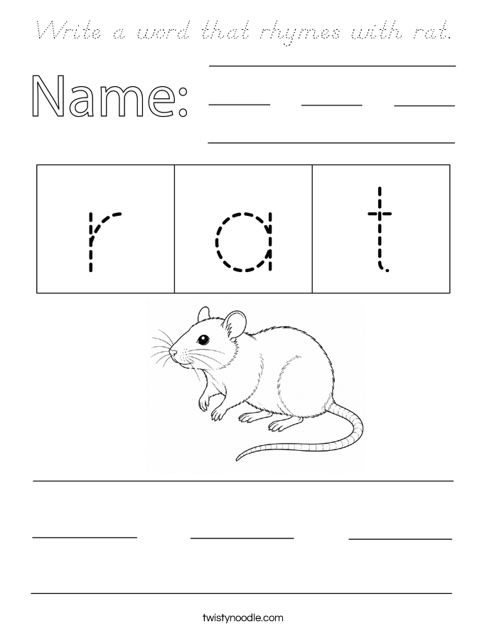 Write a word that rhymes with rat. Coloring Page