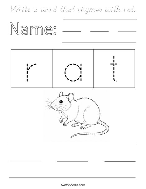Write a word that rhymes with rat. Coloring Page