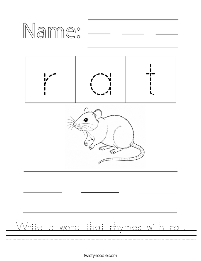 Write a word that rhymes with rat. Worksheet