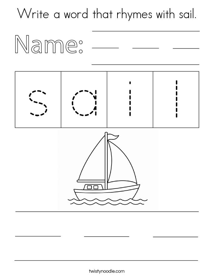 Write a word that rhymes with sail. Coloring Page