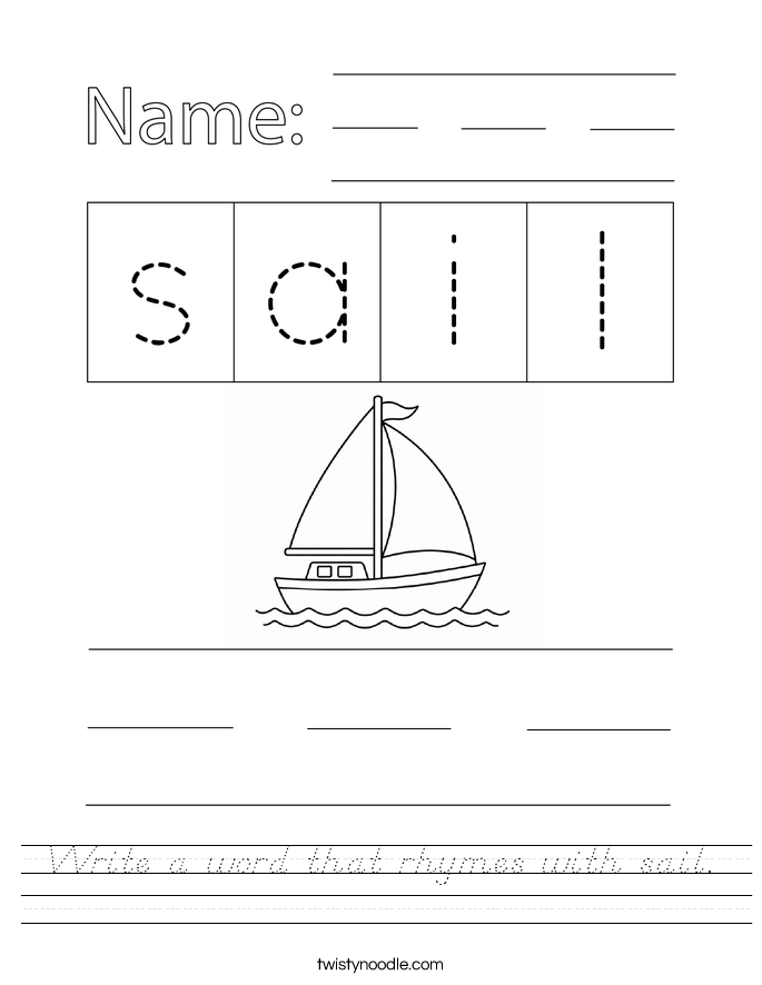 Write a word that rhymes with sail. Worksheet