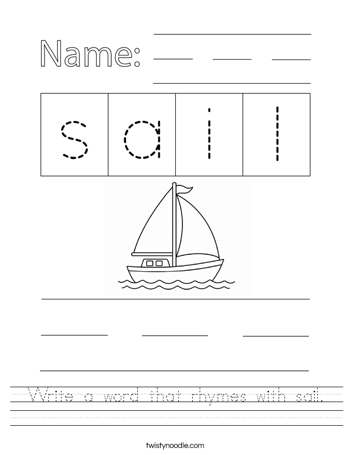 Write a word that rhymes with sail. Worksheet