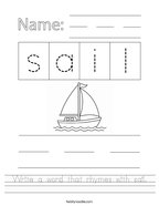 Write a word that rhymes with sail Handwriting Sheet