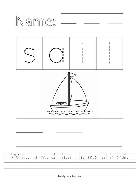 Write a word that rhymes with sail. Worksheet