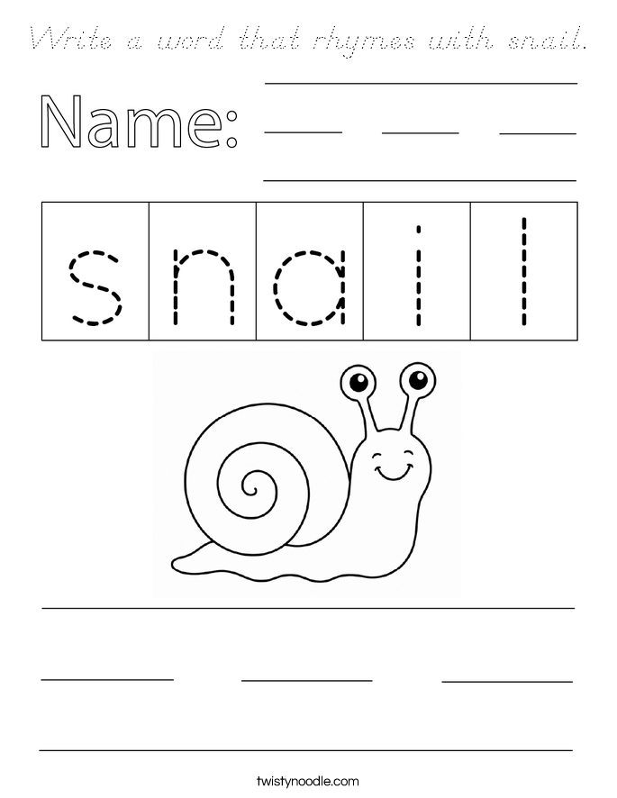 Write a word that rhymes with snail. Coloring Page